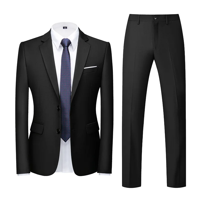 

Lansboter Black Men Suit 2 Pieces Slim Fit Business Casual Suitable Wedding Banquet Bridesman Dress Jacket With Pants