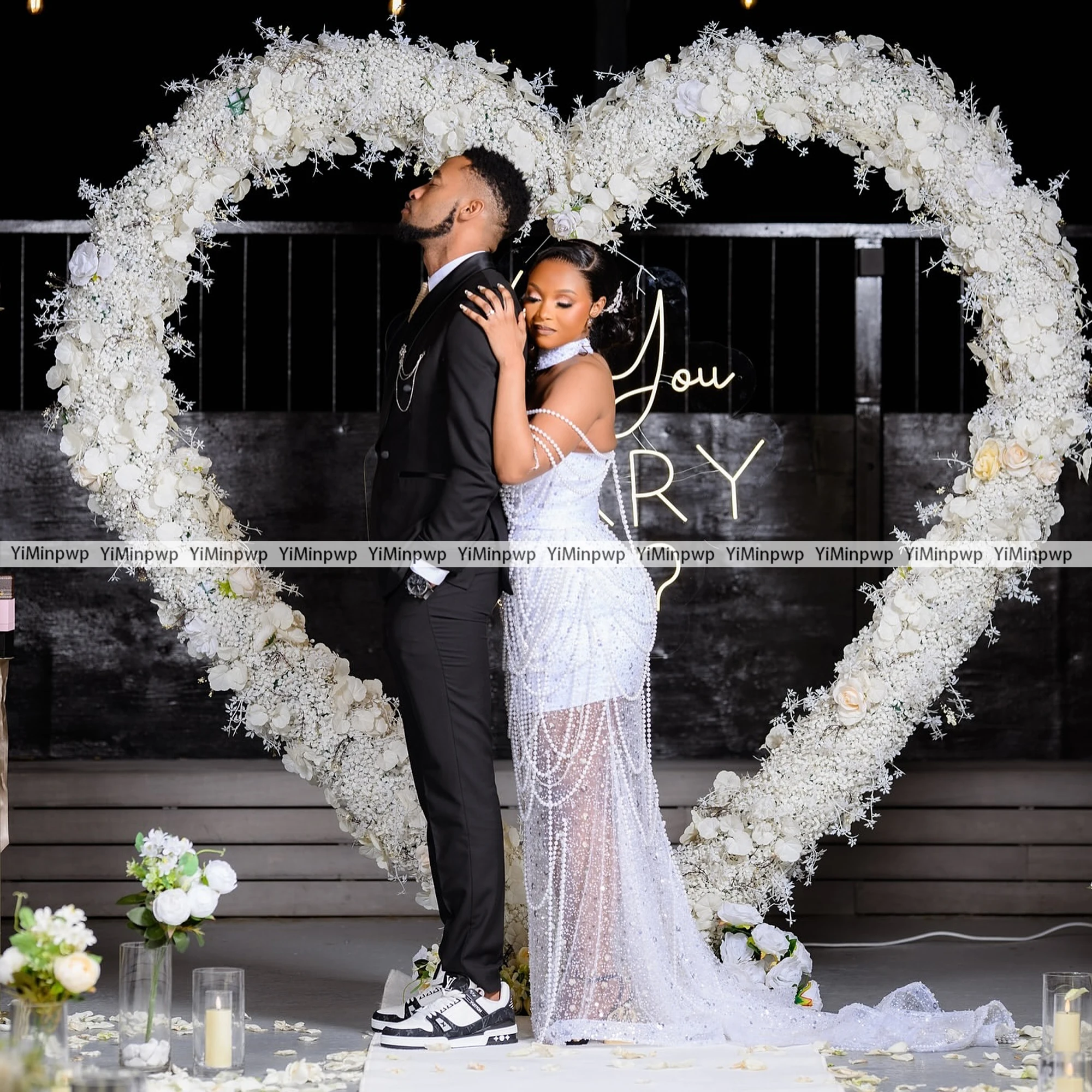 Robe de mariée sirène personnalisée, Sexy, col en v, épaules dénudées, paillettes, robes de mariée personnalisées