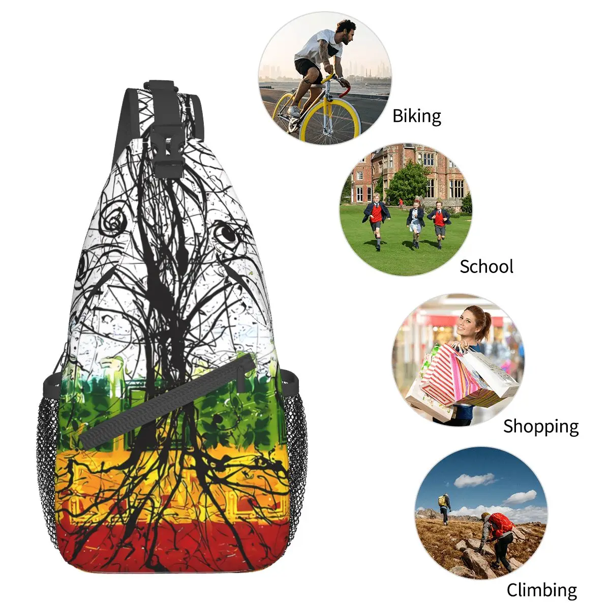 Rasta Tree Crossbody Chest Bags Rastafari Rasta Pockets Travel Pack Messenger Sports Teens Shoulder Bag Unisex