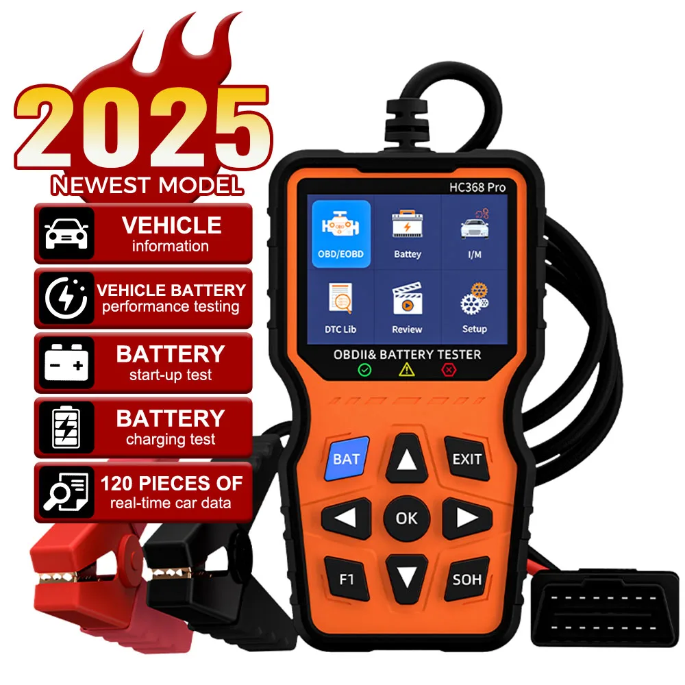 

12V RV OBD2 Scanner Automobile Diagnostic Tools Fault Code Clear Car Battery Tester EOBD OBD 2 Code Reader Engine Test HC368 Pro