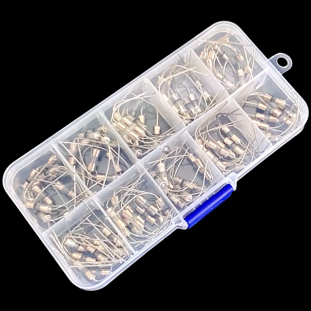 100 Stück 3,6x10mm Glasrohr-Sicherungen Sortiment-Set - 10 Werte (0,5A bis 10A) 250V Langsam Auslösende Axiale Sicherungen für Leiterplatten & Elektronik – Detail 3