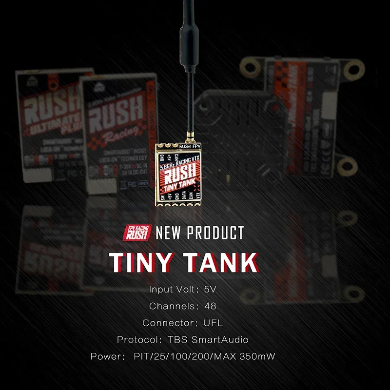 

RUSHFPV RUSH TinyTANK VTX 5,8G 48CH Pitmode 25mW 100mW 200mW 350mW регулируемый SmartAudio FPV Micro VTX для Дронов с видом от первого лица