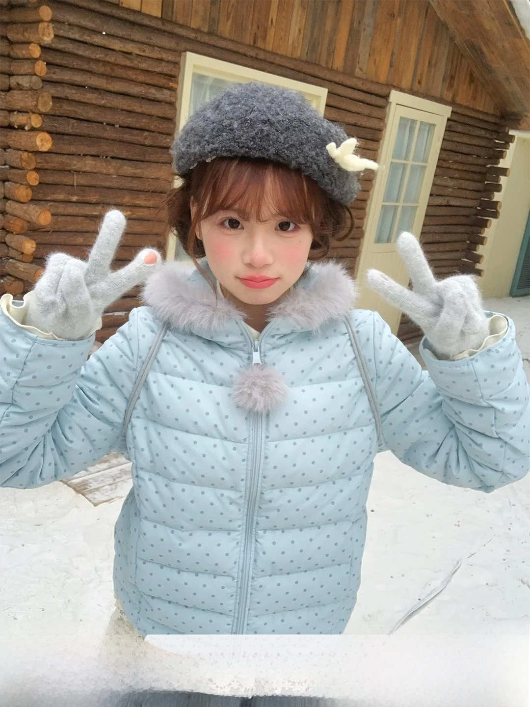 

Sinsingirl Watercolor Meow 90 White Du down Lightweight Polka Dot Blue Ribbed Fce Women's Puffer Jaet Skirt