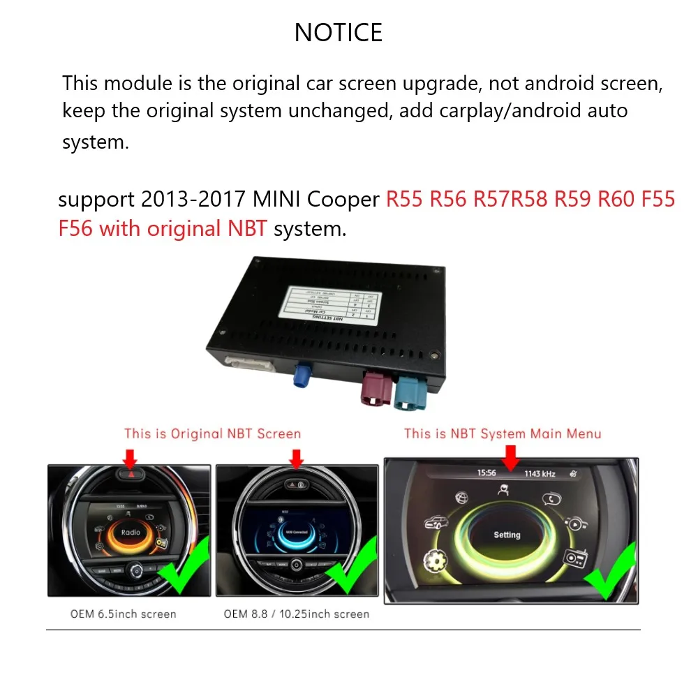 Wireless CarPlay Android Auto Interface for BMW Mini R55 R56 R57 R58 R60 R61 F54 F55 F56 Clubman Countryman Hardtop Cooper - Image 4