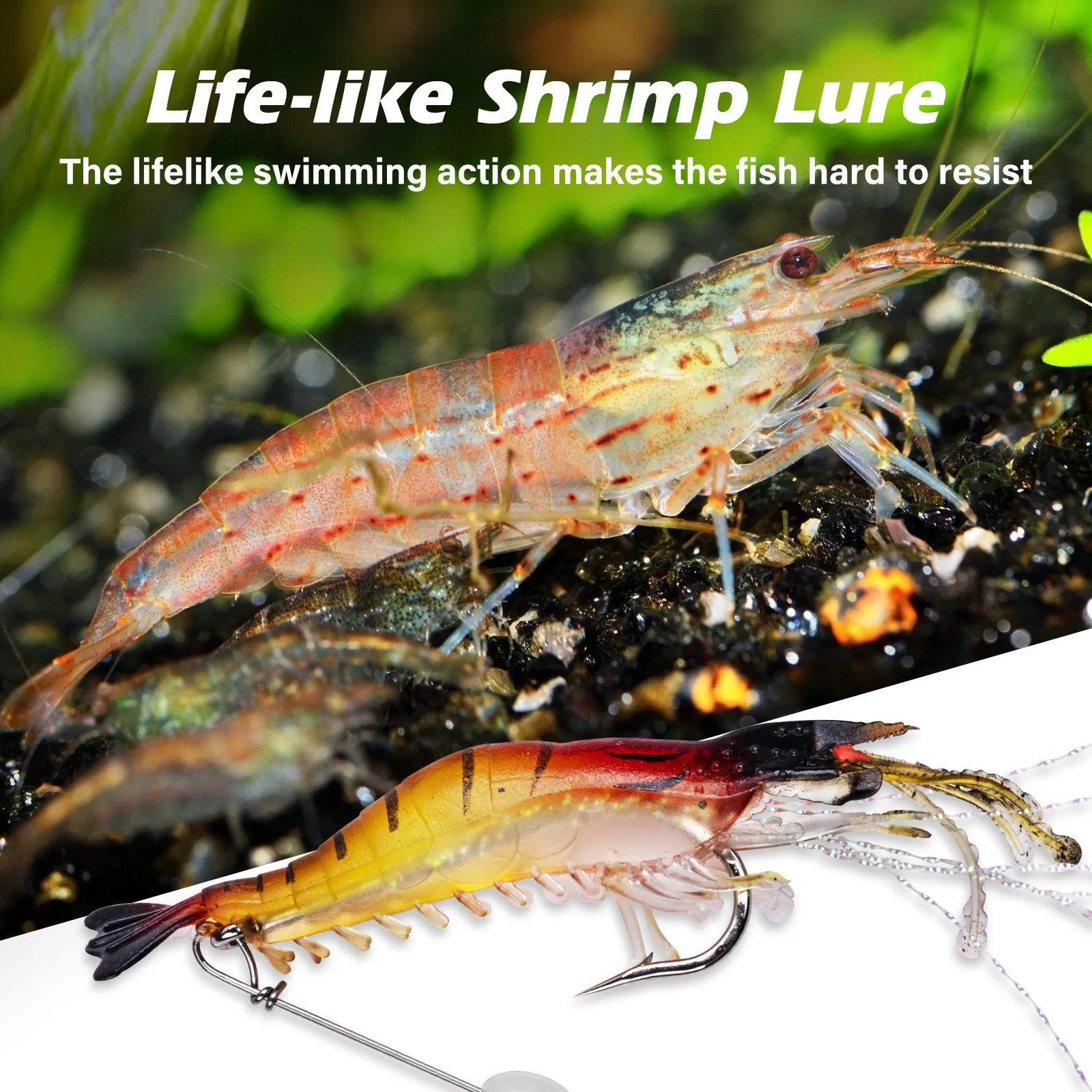 

Goture Luminous Soft Shrimp Fishing Lure Artificial Bait with Sharp Hook Swivel for Freshwater Saltwater Lake Fishing Tackle