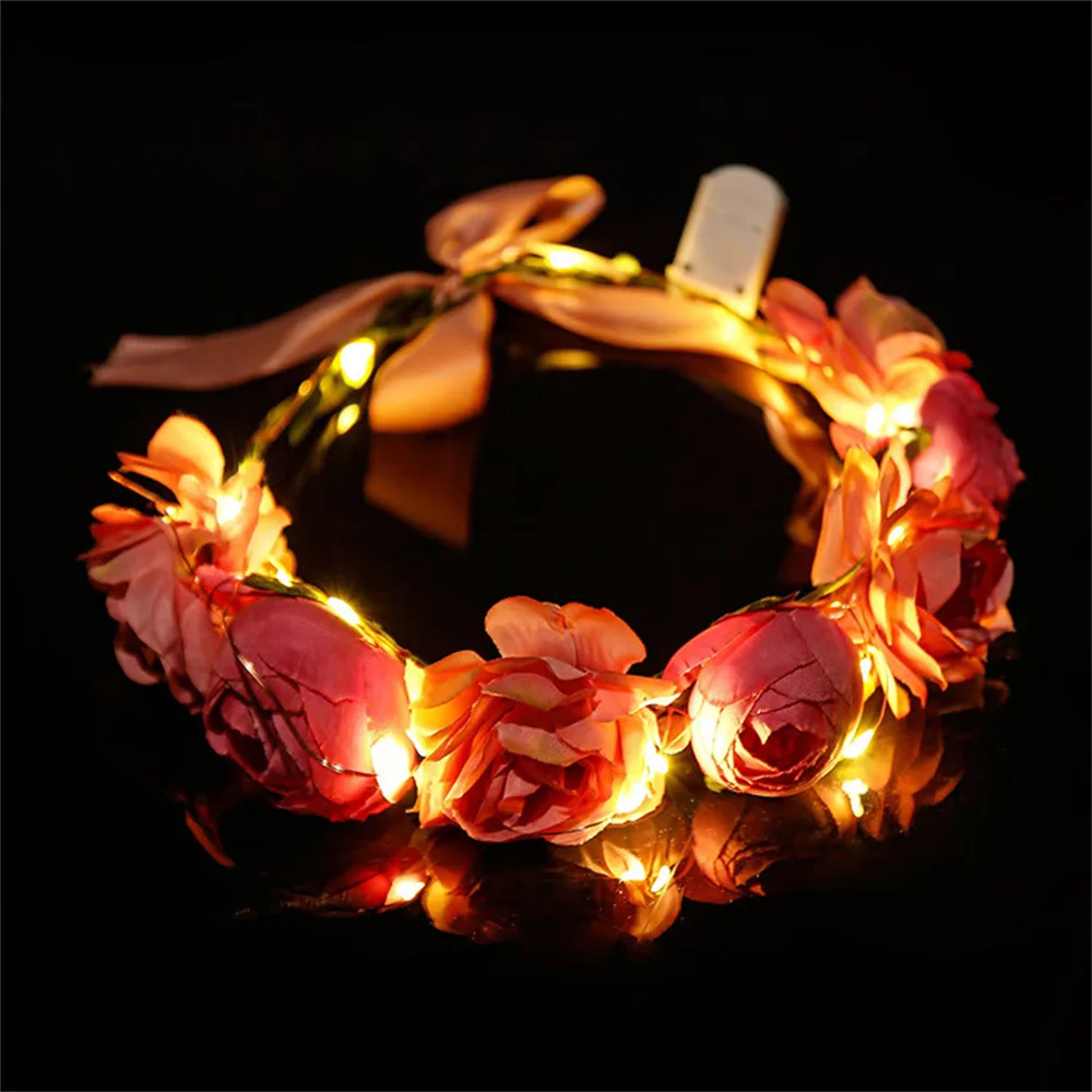 

LED Flower Crown Light Headband for Party Rose Flower Glowing Wreath Headband Garland Luminous Hairband Wedding Birthday Party