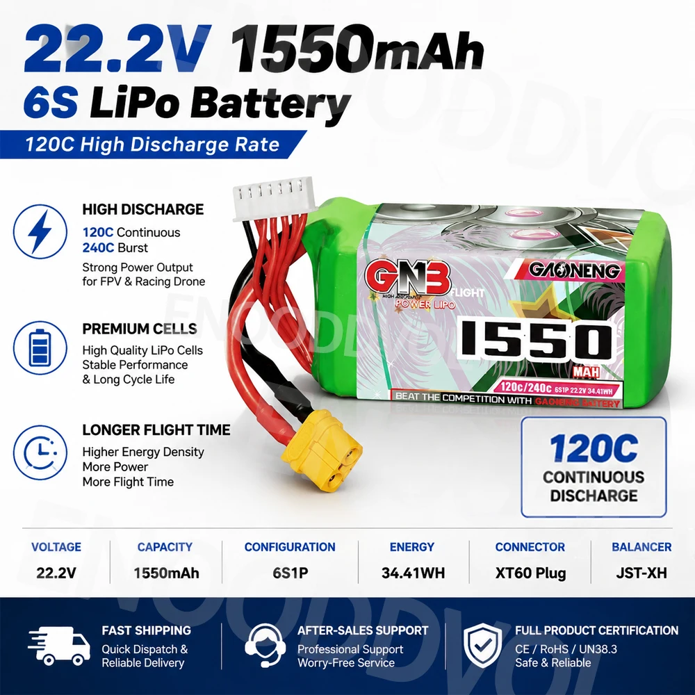 Drone Battery 6S - 1550mAh 120C LiPo Battery 4S 14.8V