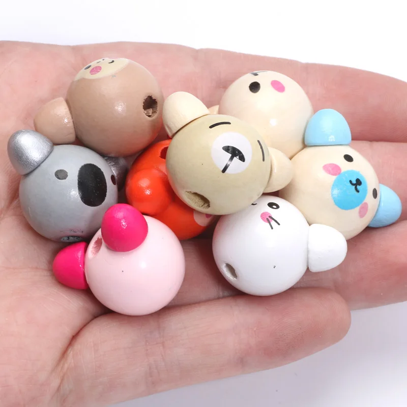 10pcs 9Style Cute Wood Animals Beads Painting Natural Wooden Beads For Jewelry Making Diy Bracelet Accessories Handmade Craft