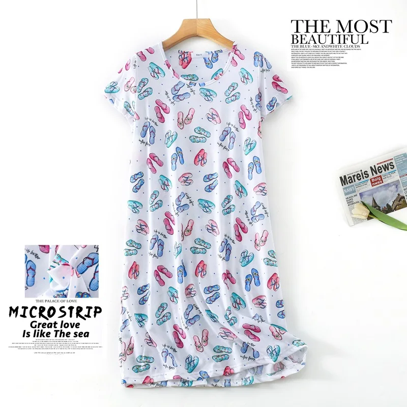 Cute Cartoon sleepdress women Plus size Korean sweet knit cotton nightgowns short sleeve fashion sleepwear nightdress