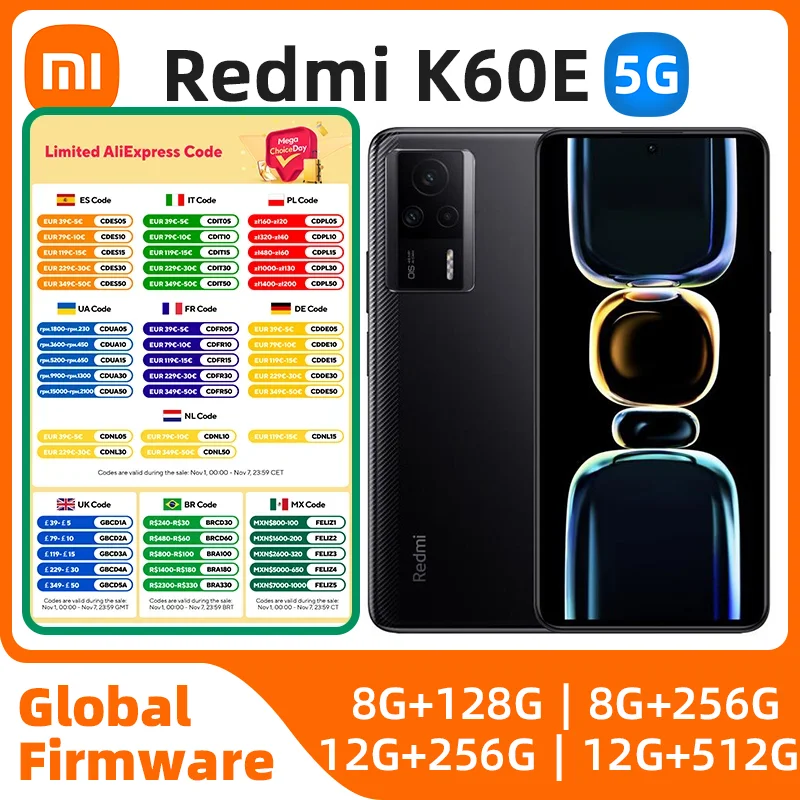 

Xiaomi Redmi K60E 5G Smartphone Dimensity 8200 6.67" 2K Screen 120Hz 48MP Triple Camera 5500mAh 67W Charger NFC MIUI 14