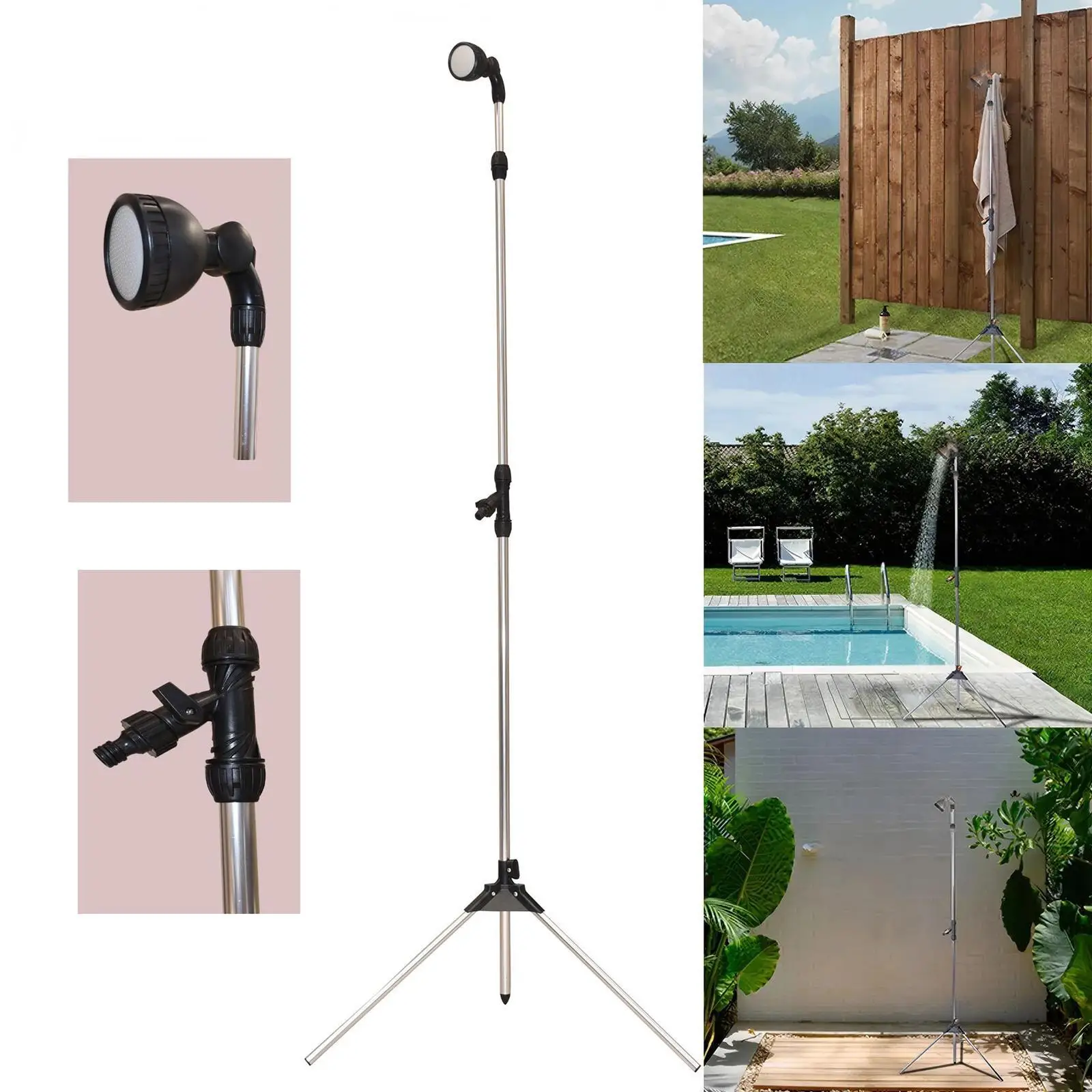 Outdoor Shower Kit Versatile Aluminum Accessories for Outdoor Poolside Beach