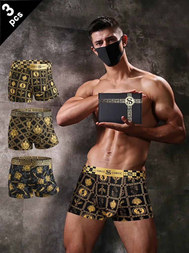 

3 шт., быстросохнущее нижнее белье для мужчин, с принтом