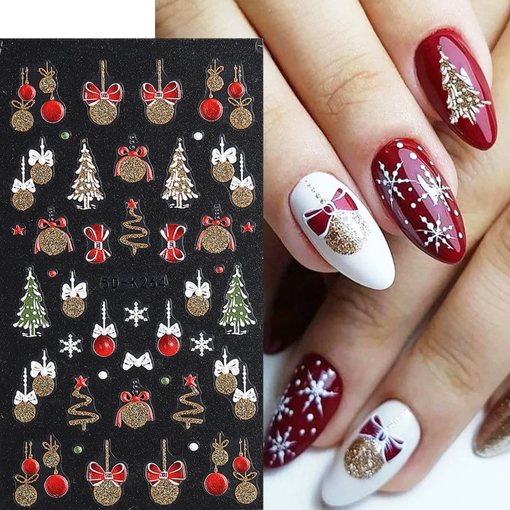 

5D Winter Christmas Nail Stickers Gold Silver Snowflake Santa Claus Snow Trees Bells Nail Slider New Year Decor Wraps GL5DK-264