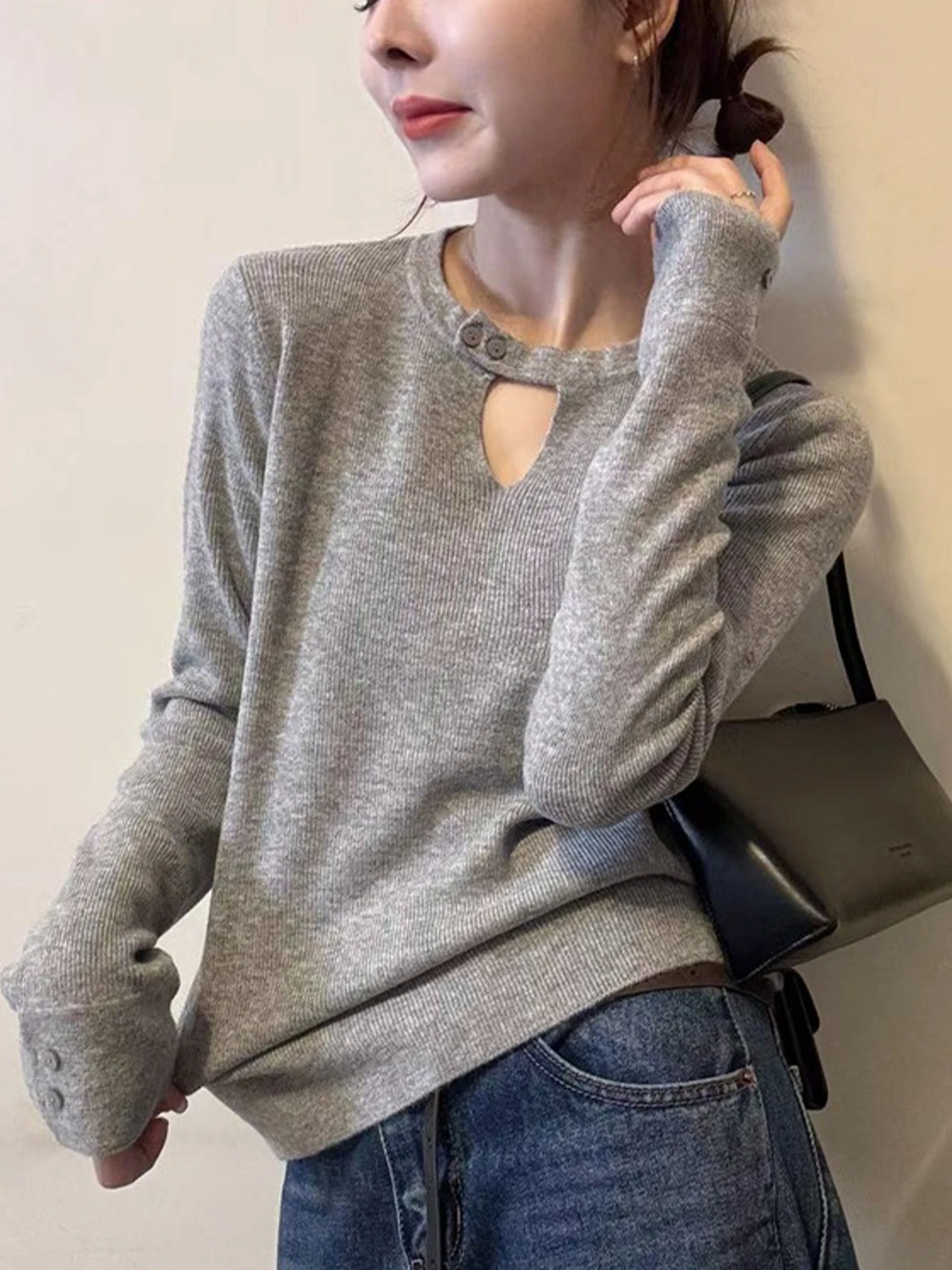 

Simple Sli Long Sve Knitted Sweater Comfortable Base Layer irt Soft Winter Outerwear Korean Sle Commute Faion