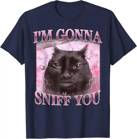 T-shirt divertente vintage con meme gatto 'Voglio annusarti', grafica Y2K, meme gatto scherzoso, maglietta sardonica con frasi divertenti, regalo originale