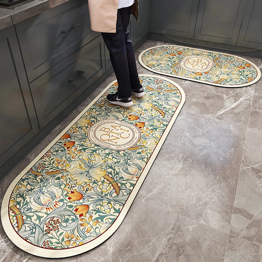 Absorbent Kitchen Rug Non-slip Floor Mat Absorb Oil Kitchen Long Area Rug Bedroom Carpet Entrance Doormat Home Decor Room Tapis