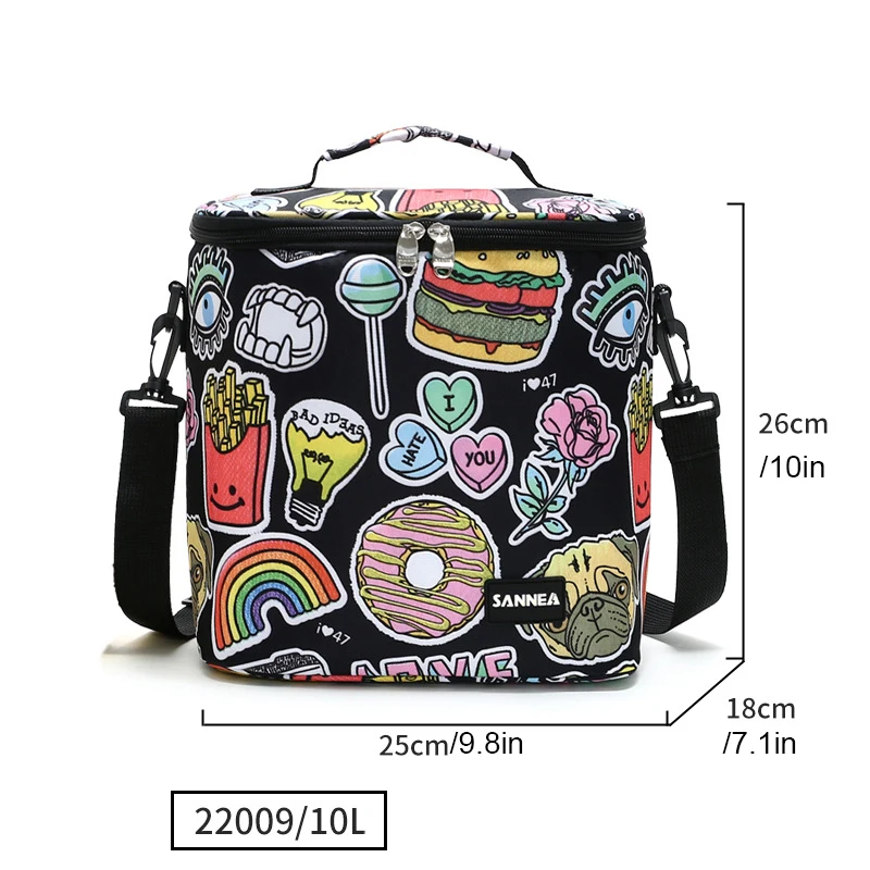 Large capacity fresh-keeping ice pack printed handbag with crossbody style insulation bag