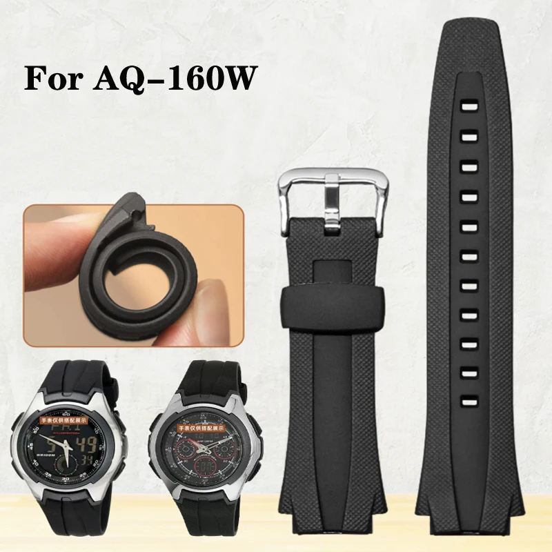 Watch Band for Casio Electronic Watch AQ-160W AQ-163W Convex Waterproof Sport TPU Silicone Bracelet Watch Accessories Strap 17mm