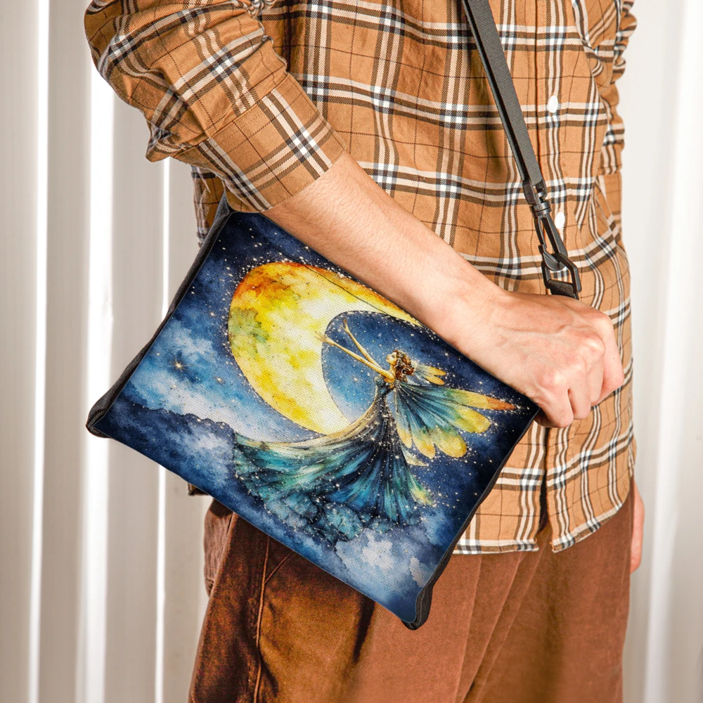 Fairy Moon Art Crossbody Bag Blue Fantasy Angel With Crescent Moon And Stars Print Shoulder Bags For Women Casual Daily Use Trav