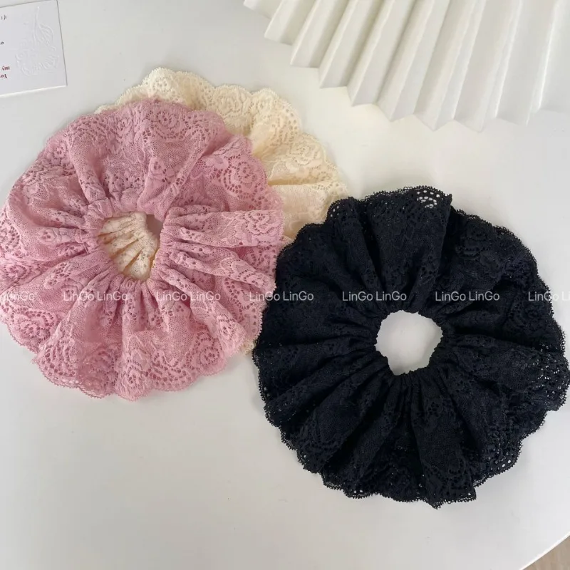 French Vintage Lace Double-layer Large Scrunchie Headdress for Women 2024 Fashion Korean Sweet Hair Band Hair Accessories