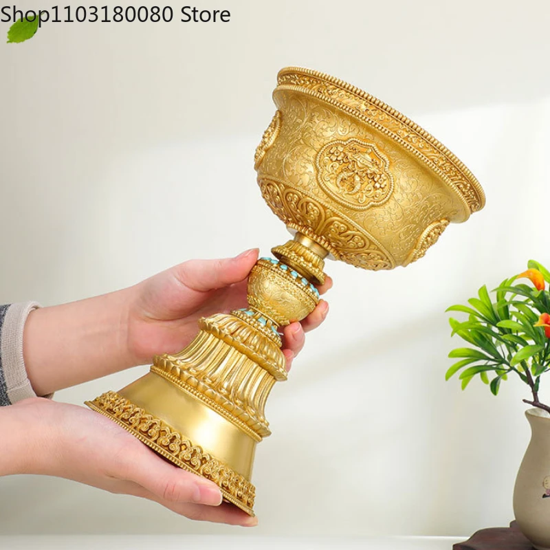 Copper Eight auspicious Butter lamp holder Tibet worship Buddha candle holder Candlestick,Large size,23.5cm,15.5cm