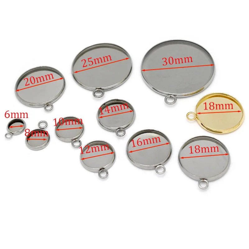 20pcs 6-30mm Stainless Steel Gold Stainless Steel Bezel Trays Cabochon Base Pendant Settings Blank Tray for Jewerly Making