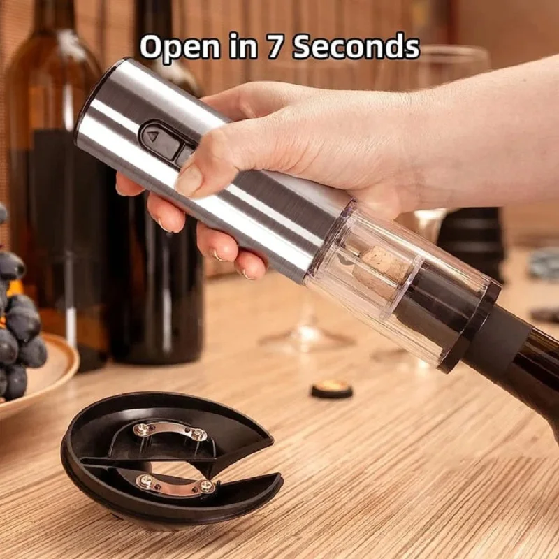 Electric Wine Opener Set Wine Corkscrew Remover Dry Battery Bottle Openers with Wine Pourer Vacuum Stopper Foil Cutter Stand