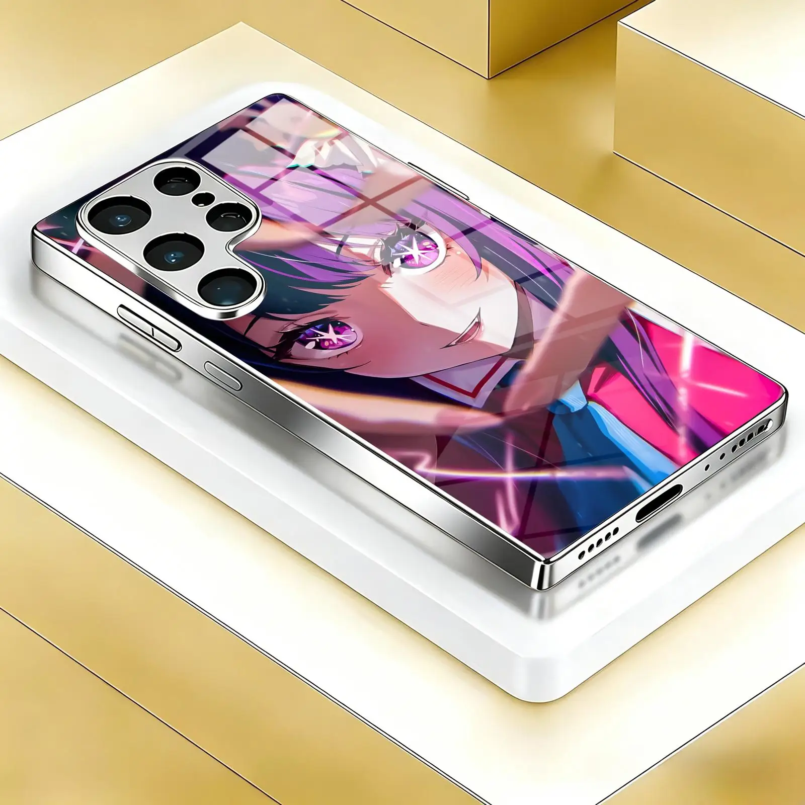 Phone Case For Samsung S26 S25 S24 S23 S22 S21 Plus Ultra Note20 Electroplated glass Phone Case Anime Oshi no Ko