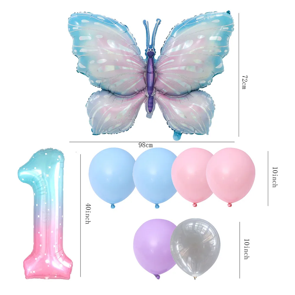 8pcs Butterfly Birthday Balloon 40inch Starry sky Gradient Number Balloon Baby Shower Helium Balloon Birthday Party Decor Globo