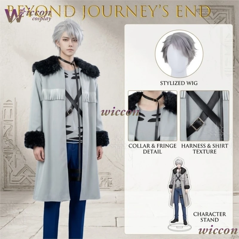 

Frieren Long Silver Hair Pointed Ear Elf Mage Costume White Jacket Black Tights Gold Embroidery Elegant Anime Cosplay Outfit For
