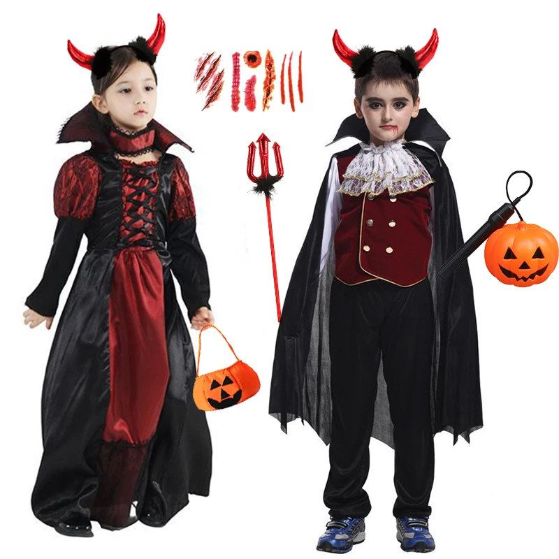 Girls Red Vampire Halloween Kids Costumes for Girl 2026 Carnival Party Prom Gown Ghost Bride Gothic Cosplay Children Clothing