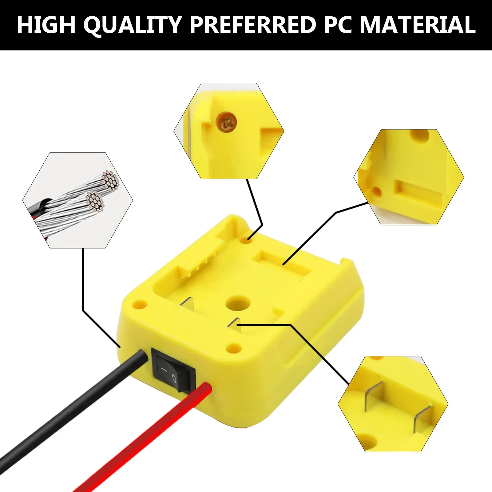 DIY Connector 30A ฟิวส์แหล่งจ่ายไฟภายนอกอะแดปเตอร์การเชื่อมต่อแหล่งจ่ายไฟภายนอกสําหรับ DeWalt 14.4 V-18 V Li-Ion แบตเตอรี่