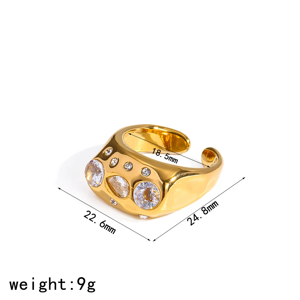 TD Fashion Offener Ring aus Edelstahl mit farbigem Zirkon-Einleger, 18K vergoldet, geometrisch, wasserdicht – Detail 8