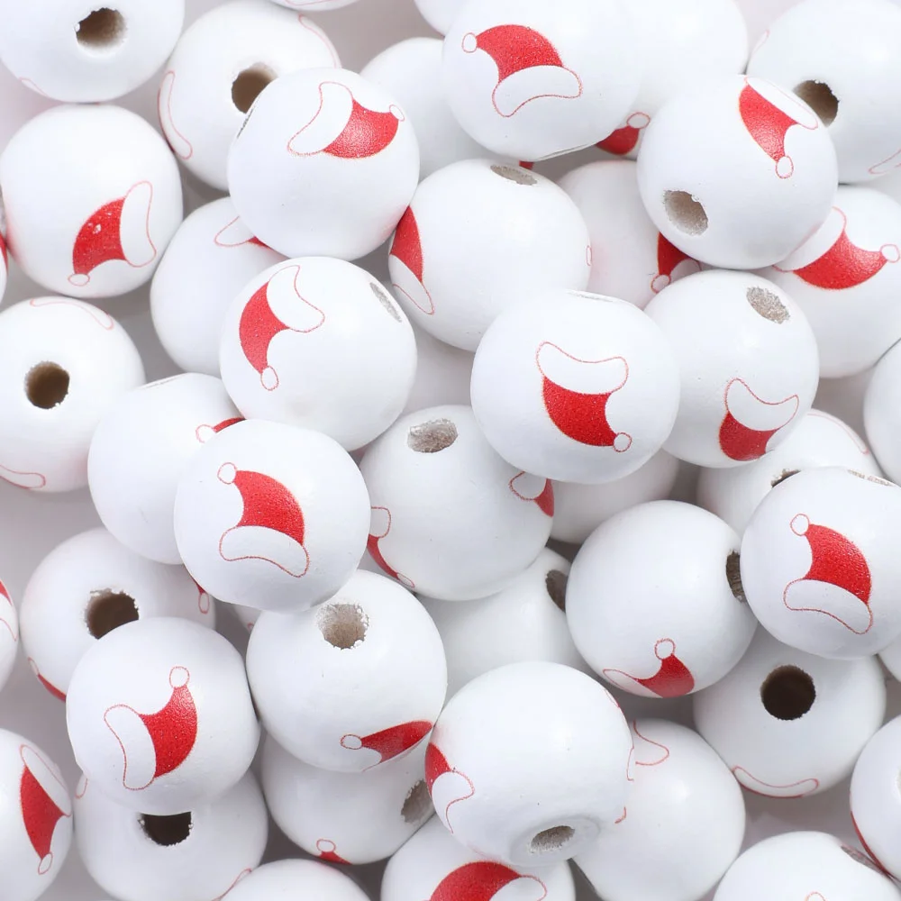 Assorted Printed Christmas Wooden Beads