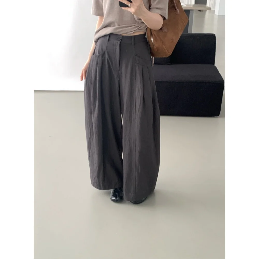Fashionable Comfortable Casual Pants with Big Pockets Trendy Women's High Waist Wide Leg Pants Polyester Fabric Citywalk Suit...