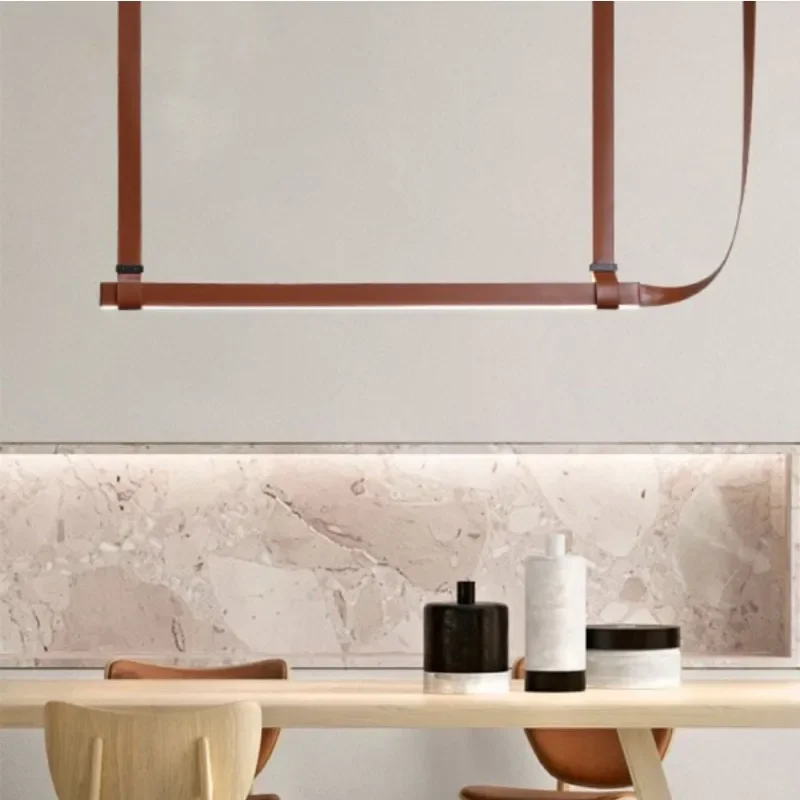 Nordic Leather Restaurant Pendant Lights Table Dining Kitchen Island Chandelier Home Minimalist Decor Hanging Lighting Fixture