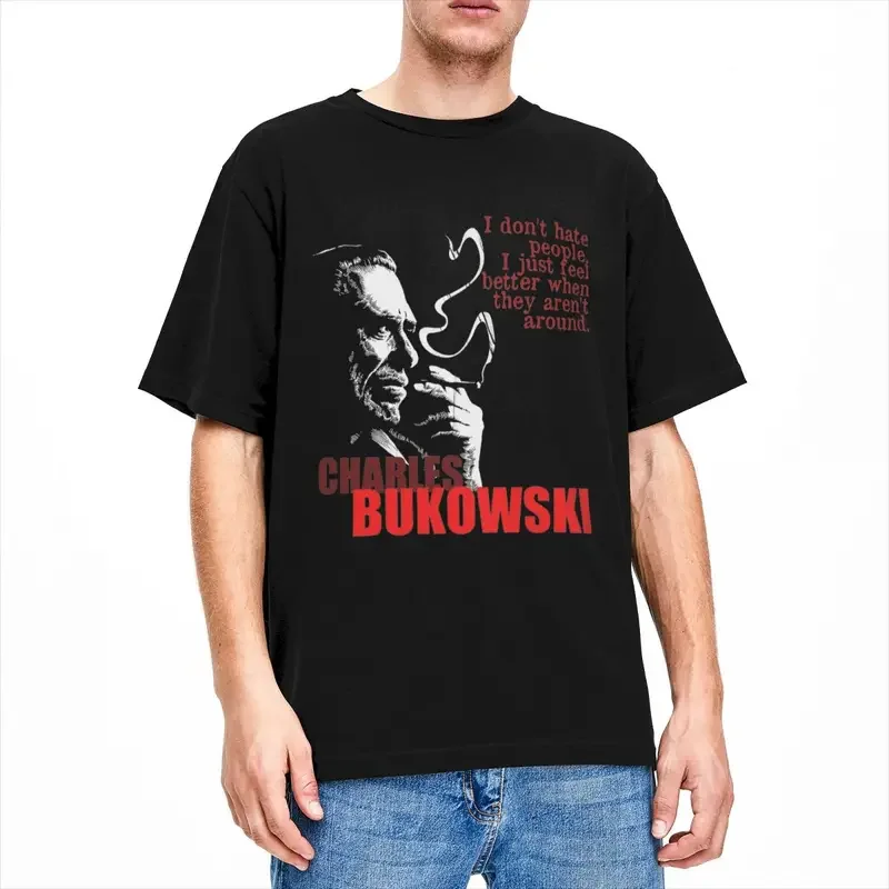 Y2K Famous Poet Author Charles Bukowski T Summer Awesome T-Shirts Cotton Hip Hop Tee Shirt For Men Short-Sleeved Tees