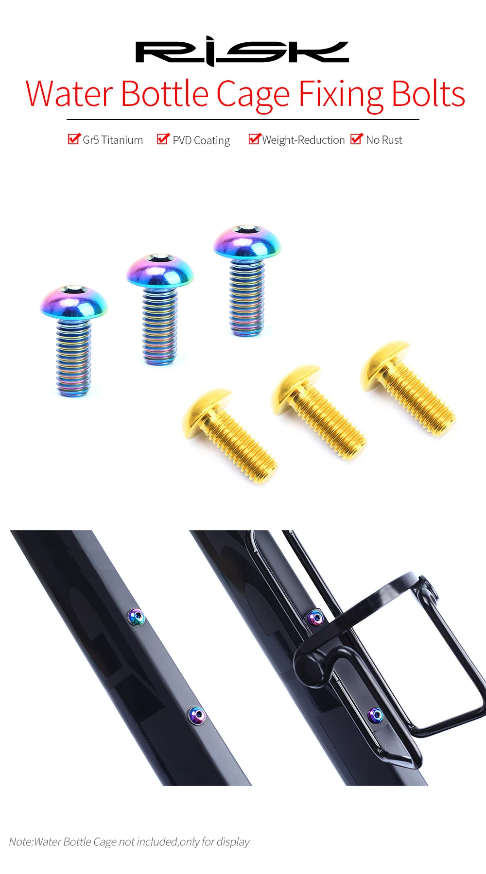 RISIKO M5x12 Fahrrad Flaschenhalter Befestigungsschrauben Titan Straße Mountainbike Wasserhalter Schrauben Luftpumpenhalter Feste Schrauben – Detail 1
