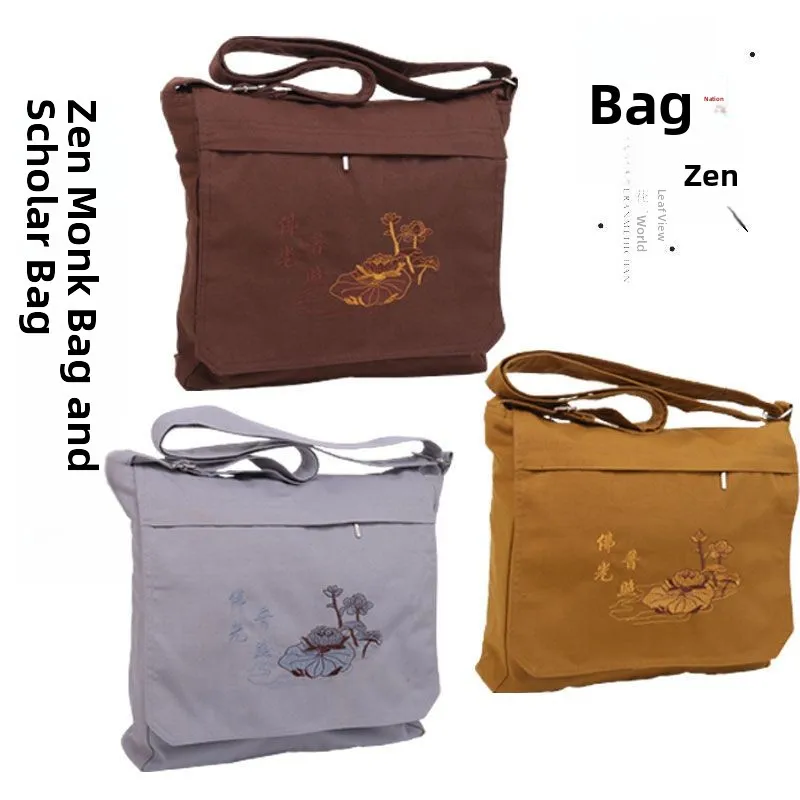 

Large Canvas Monastery Bag Multifunctional Unisex Lay Brother Bag Zen Study Bag Incense Bag Nun Crossbody Bag Single Shoulder...