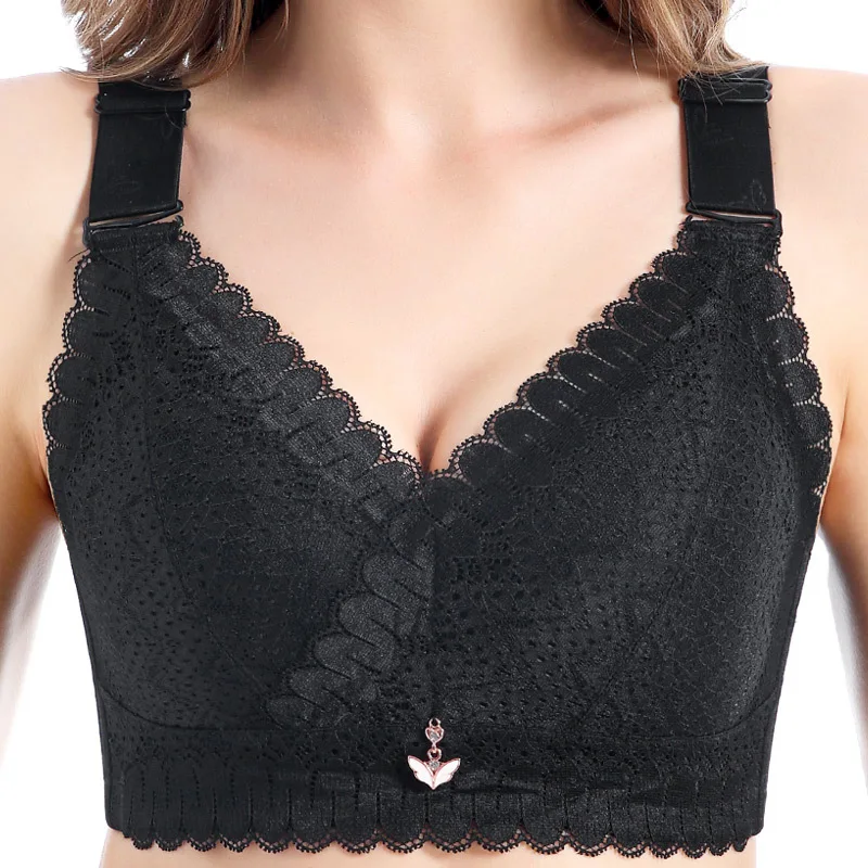 C D E Cup for Women Thin Breathe Freely Full Cup Size No Sponge Underwear Black Bra Lace Wire Free 34 -50