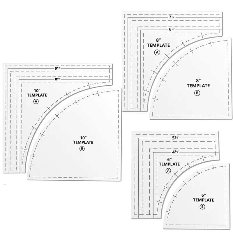 

AB66-Large Quilting Rulers And 3Set Drunkards Path Quilting Templates For Cutting Patterns With 1/4" Seam Allowance