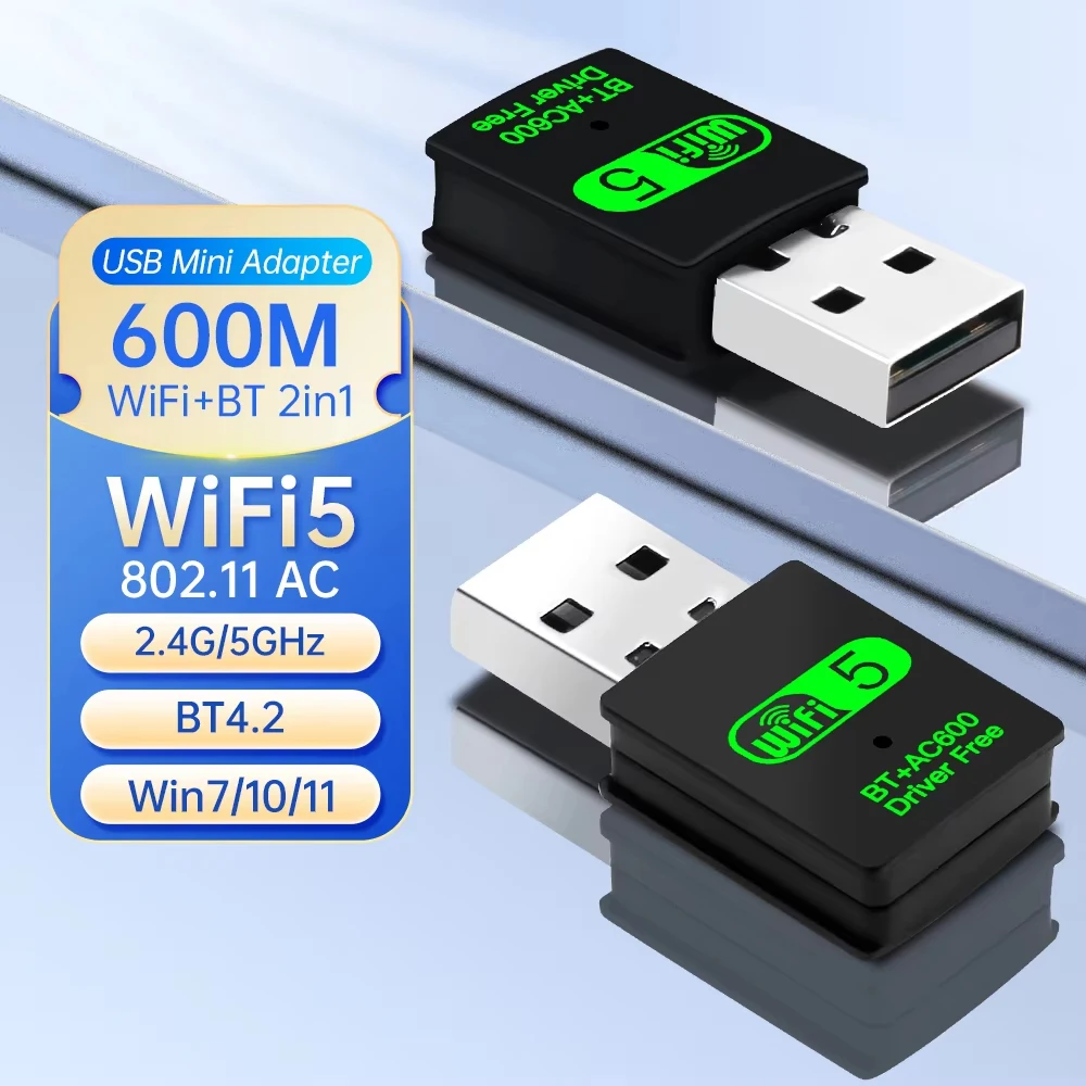 

Wifi 6 600Mbps USB WiFi Adapter Bluetooth 2in1 Dongle Dual Band 2.4G/5GHz Network Wireless Receiver Driver Free For PC Win10/11