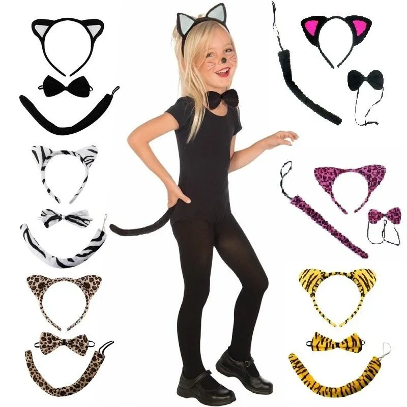 3 Stuks Kinderen Kind Dier Set Met Oren En Staart Hoofdband Sets Kostuum Accessoire Halloween Xmas Kostuum