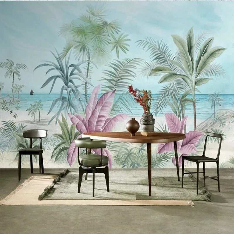 

Customized Wall Mural Modern Style Wallpaper Hand Painted Oil Painting Coastal Landscape Pattern Wall Covering for Living Room