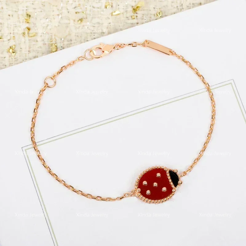 S925 sterling silver high quality original logo spring ladybug bracelet elegant fashion brand luxury jewelry party gift