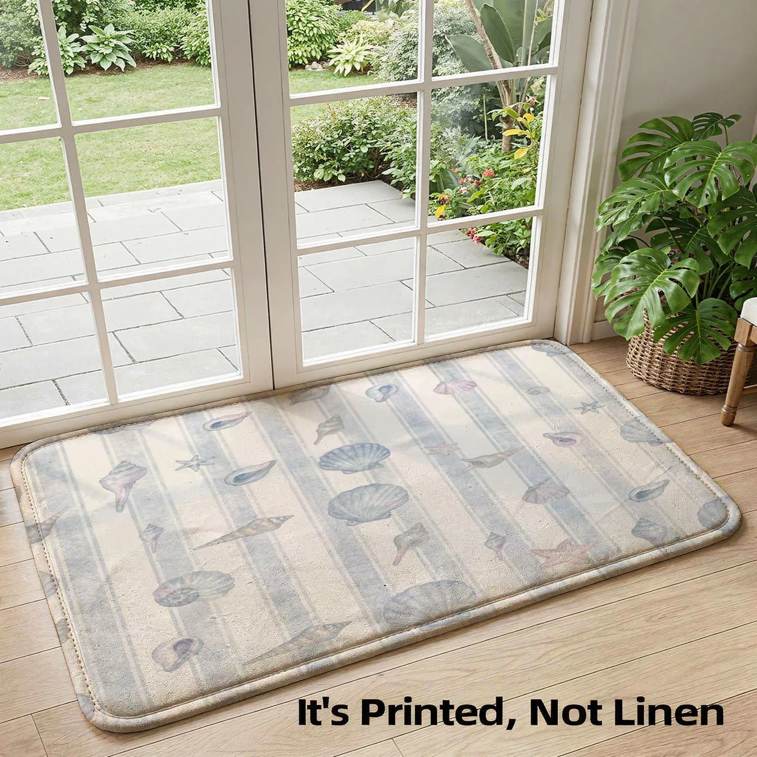 Elegant Coastal Beach Shell Pattern Doormat Rug Indoor Outdoor Entrance Mat Nautical Seaside Hallway Welcome Decor Accent Mat