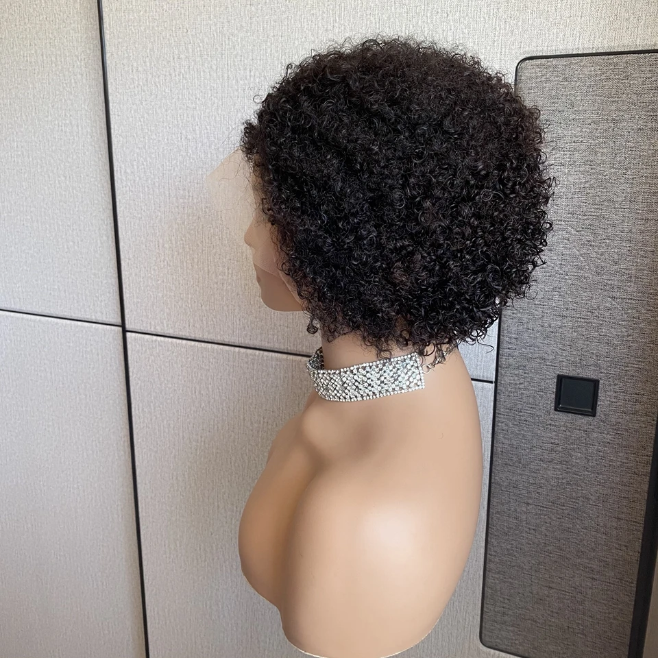 Kinky Curly Edges Natural Hairline Pixie Cut Wig Kinky Curly Human Hair Glueless Wig Short Bob Full Machine Made Wigs Ready Wear