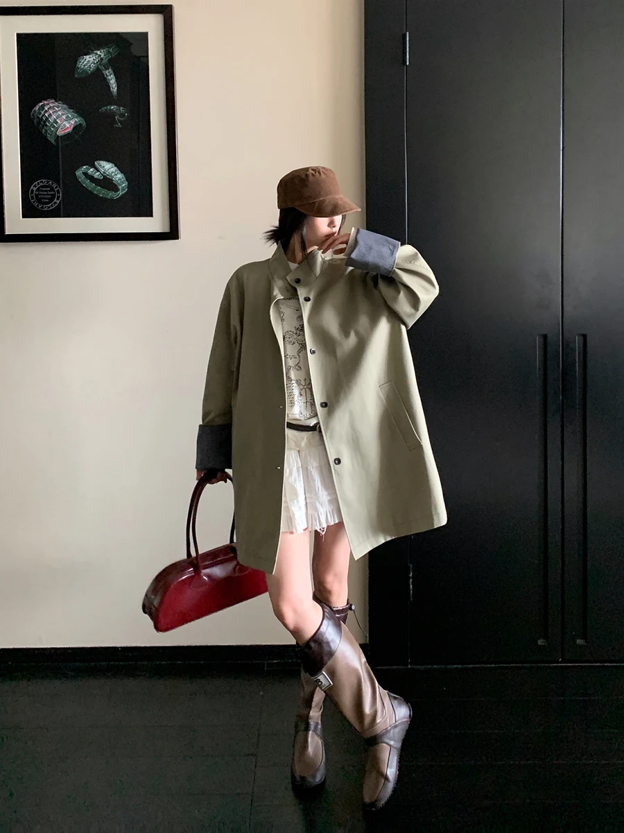 

SMBL RAIN глаз в полоску, цветная блузка, женская ветровка средней длины, весенний сезон, верхняя одежда Faion, корейская свободная посадка