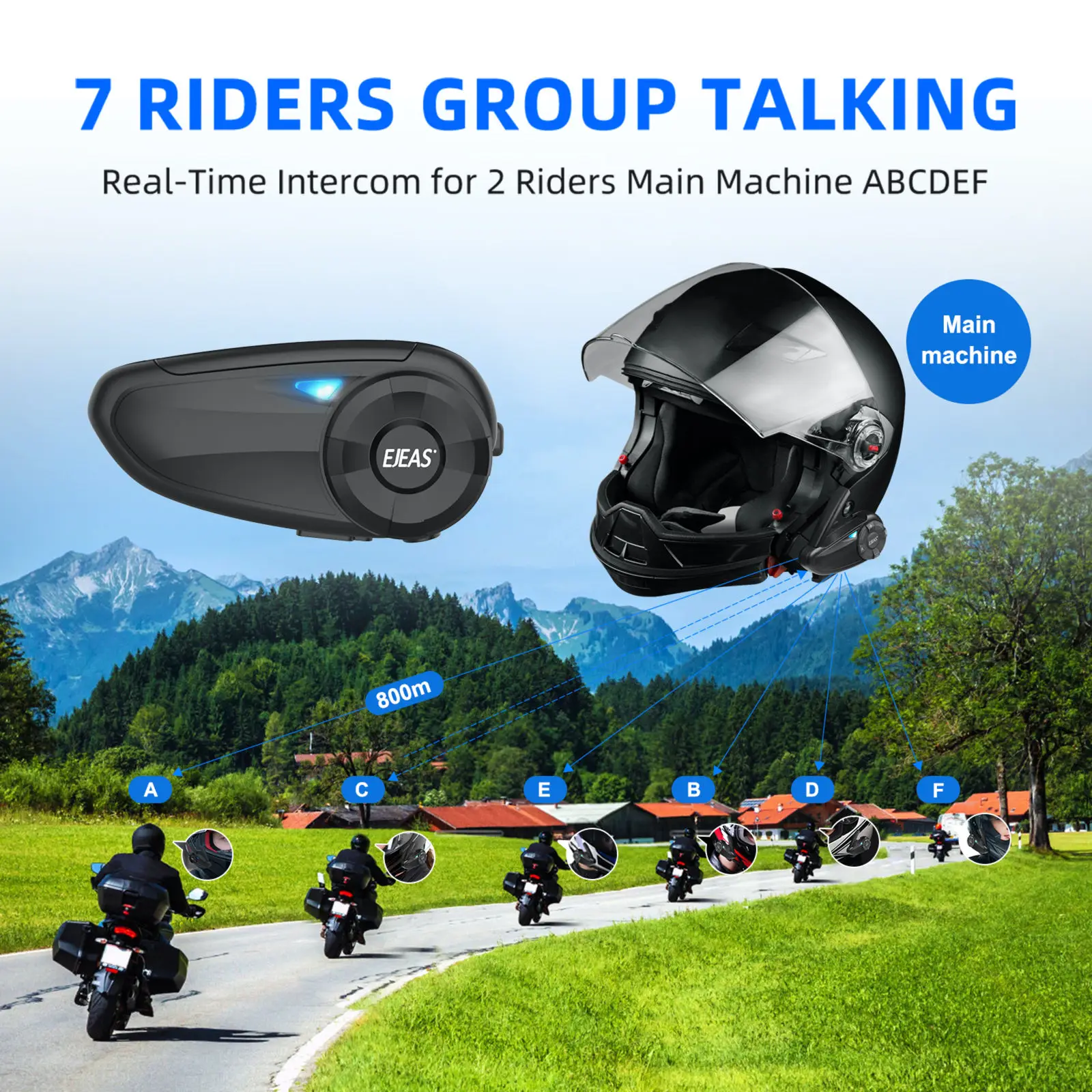 EJEAS 1/2Pcs Q7 Motorcycle Bluetooth Intercom Helmet Headset Walkie Talkie Moto Interphone for 7 Riders Group Talking