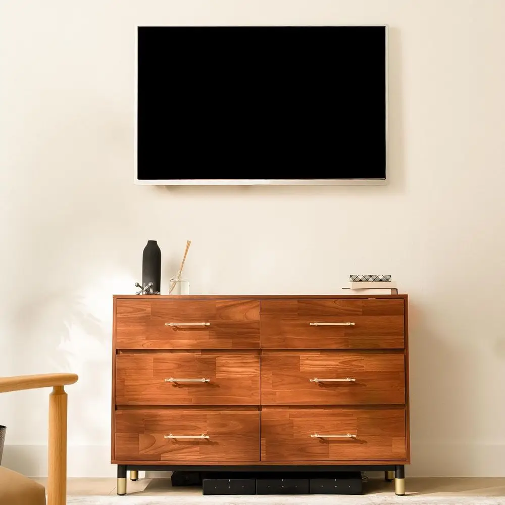 Komoda do sypialni z 6 szufladami z drewna orzechowego z wbudowanym organizerem, idealna na ubrania i niezbędne akcesoria do salonu